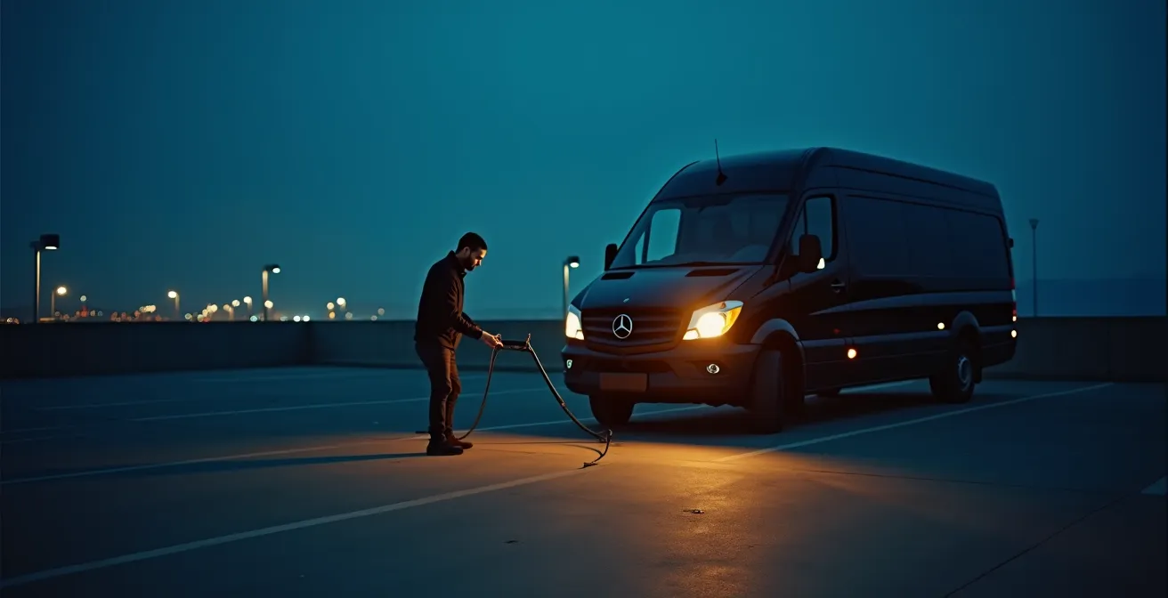 Intervention d'urgence d'un serrurier automobile de nuit sur un parking